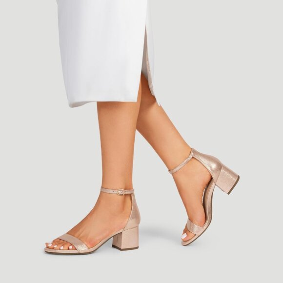 Dream Pairs Women's Champagne Chunky Block Heel Ankle Strap Sandals Shoes - Picture 6 of 8